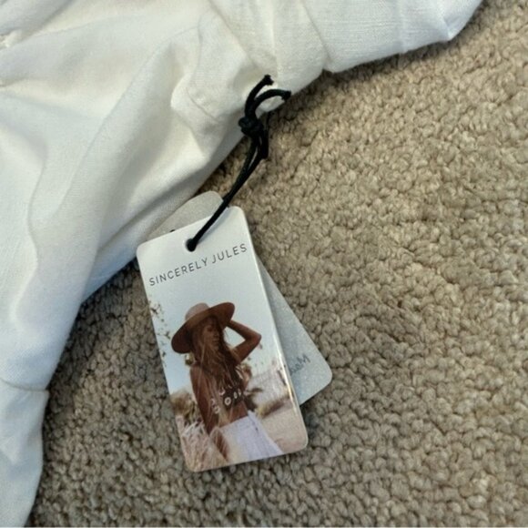 SINCERELY JULES WHITE SHORT SLEEVE RUCHED KEYHOLE MIDI DRESS Sz M NWT PRARIE - Picture 10 of 13